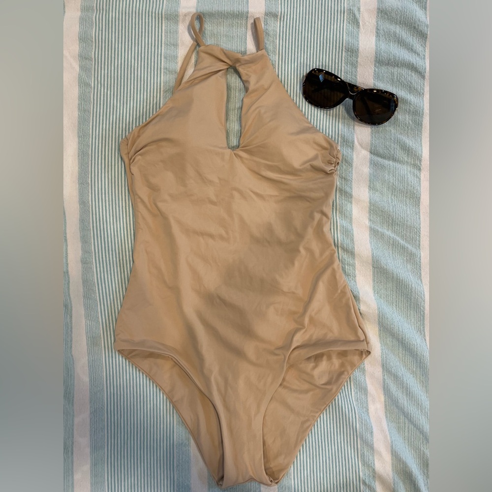 Classic Halter One-Piece Swimsuit in Beige